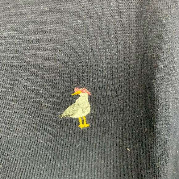 Talbots Sweater Navy Blue Nautical Whale Seagull Embroidered Cotton Blend Sz MP - Picture 3 of 9